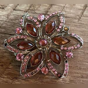 Women’s Brooch Pin Flower Star Pink Rhinestones 2”